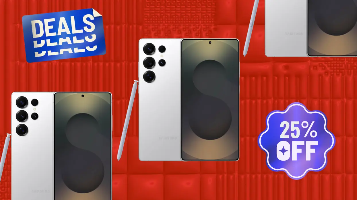 پیشنهاد سامسونگ گلکسی S25 Ultra روی پس‌زمینه قرمز