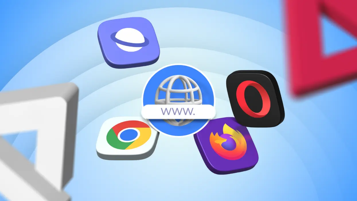 یک کره شامل نوار آدرس وب که توسط آیکون‌های Chrome، Firefox، Opera و Samsung Internet احاطه شده است.
